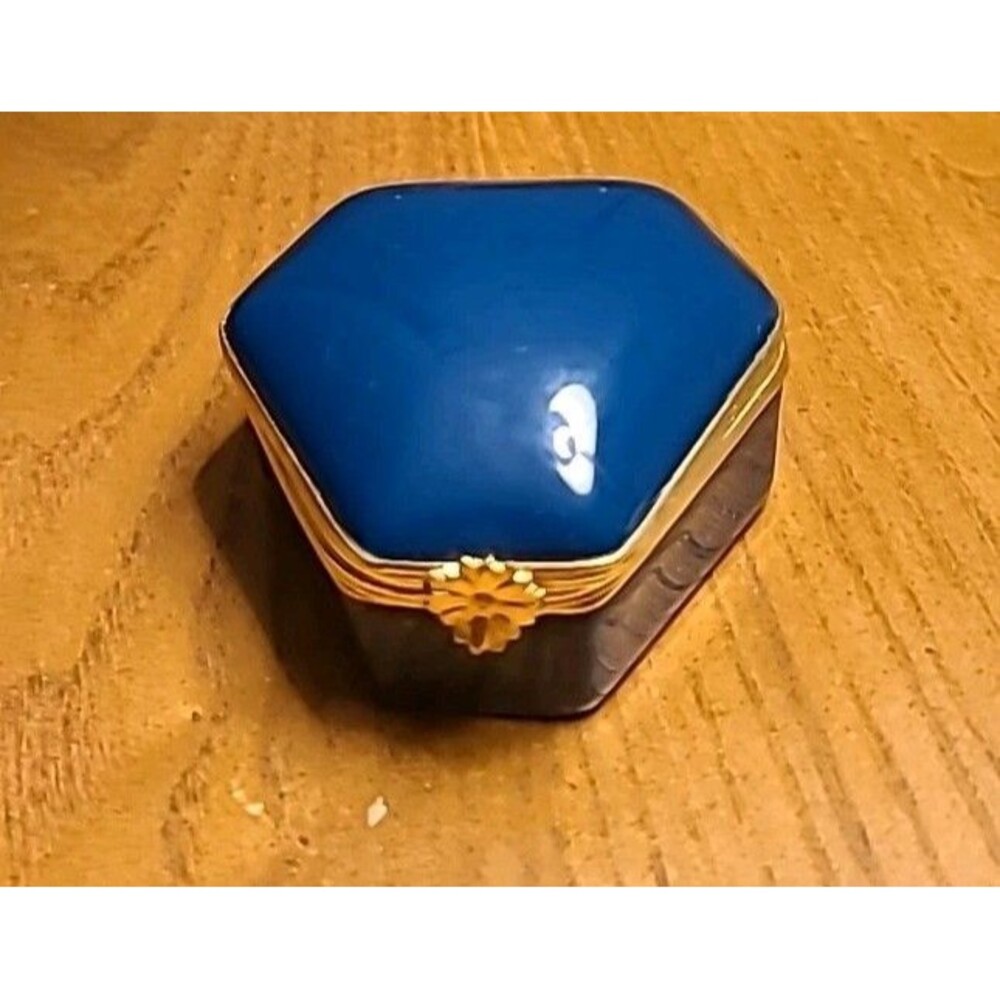 Vtg Limoges France Porcelain Dark Aqua Blue trinket Box Pill Box 2x2.25x1.5 NEW - Picture 2 of 12